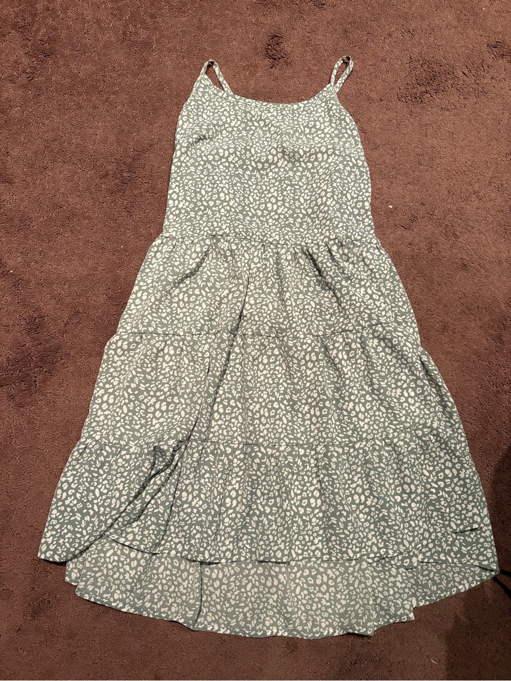 ROMWE Sage Green Printed Tiered Backless Sundress